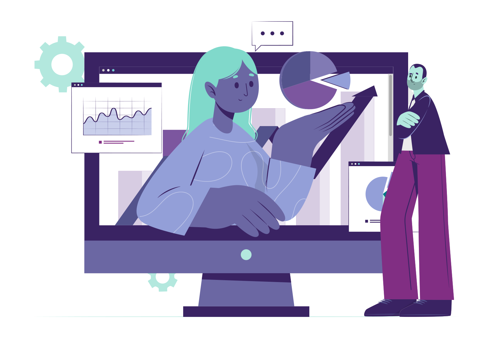 Illustration: digital marketing experts analysing charts