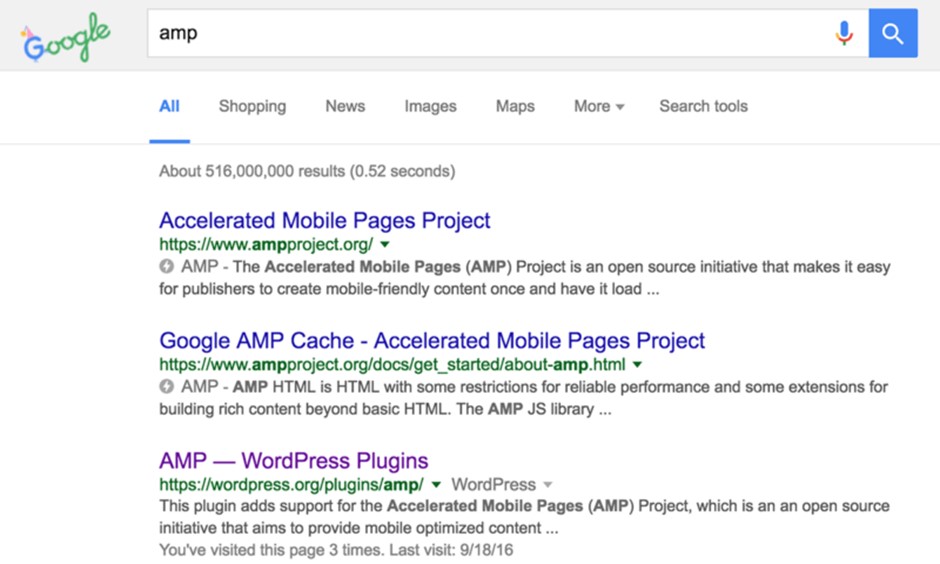 AMP in the SERPs