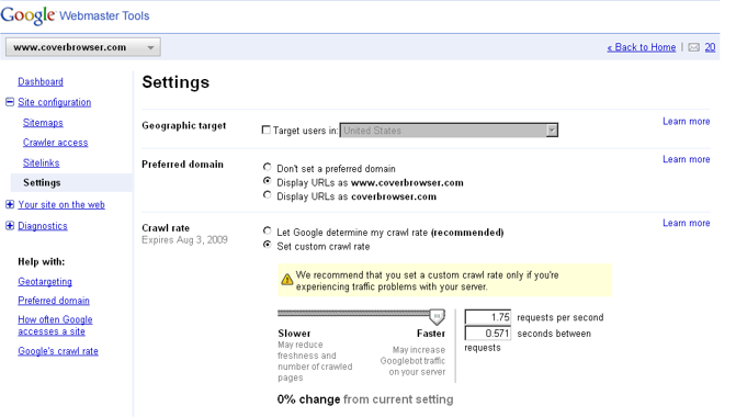 Google Webmaster Tools Interface