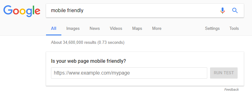 Mobile Friendly Test in the SERPS