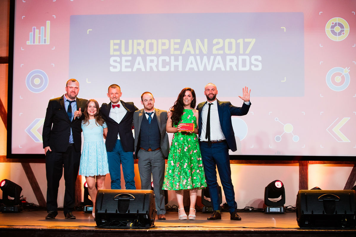 Wolfgang Digital team on stage after winning a European Search Award