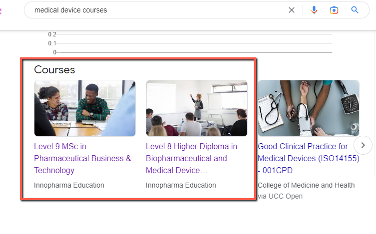 Courses rich result on Google