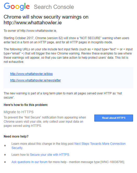 google's not secure warning to webmasters