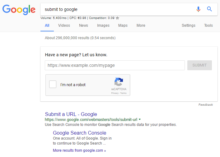Submit URL to Google