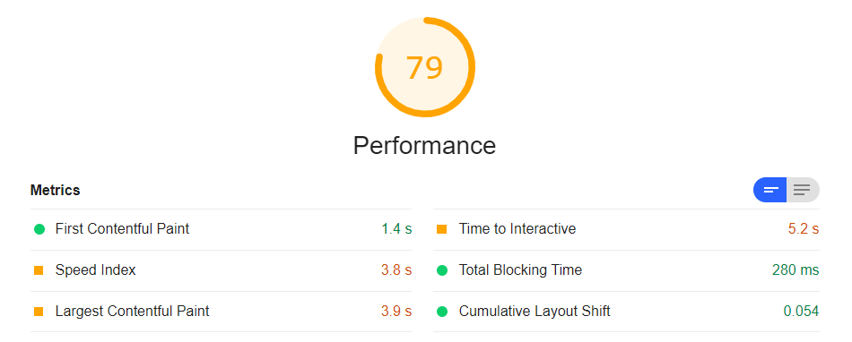 Web vitals results after